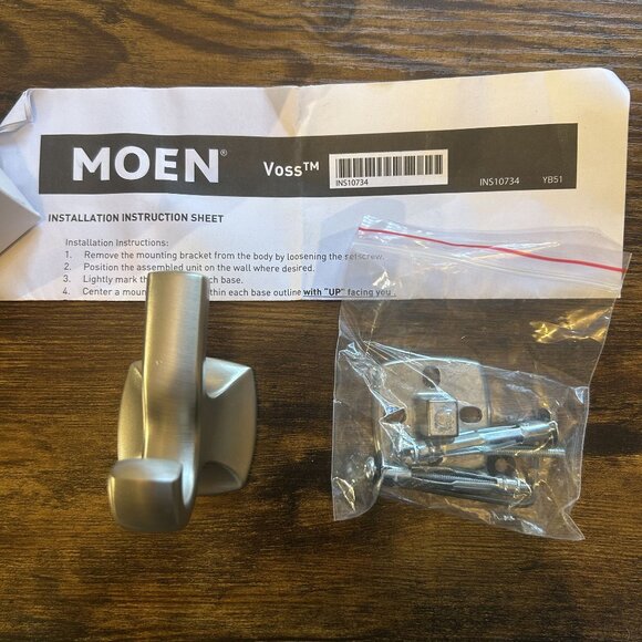 NIB Moen Voss YB5103 Series Double Robe Hook Brushed Nickel Bathroom Closet - Picture 4 of 5